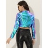 INSPIRE CHIC Women's Long Sleeve Lapel Crop Shiny Party Metallic Jacket - 3 of 4