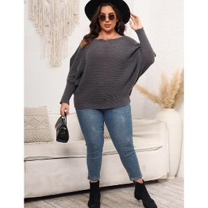 Womens Plus Size Off-Shoulder Batwing Sleeve Sweater Winter Knit Tops - 1 of 4
