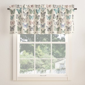54"x18" No. 918 Semi-Sheer Magdalena Butterfly Embroidered Rod Pocket Curtain Valance Blue: Window Valance Decor - 1 of 4