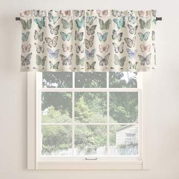 54"x18" No. 918 Semi-Sheer Magdalena Butterfly Embroidered Rod Pocket Curtain Valance Blue