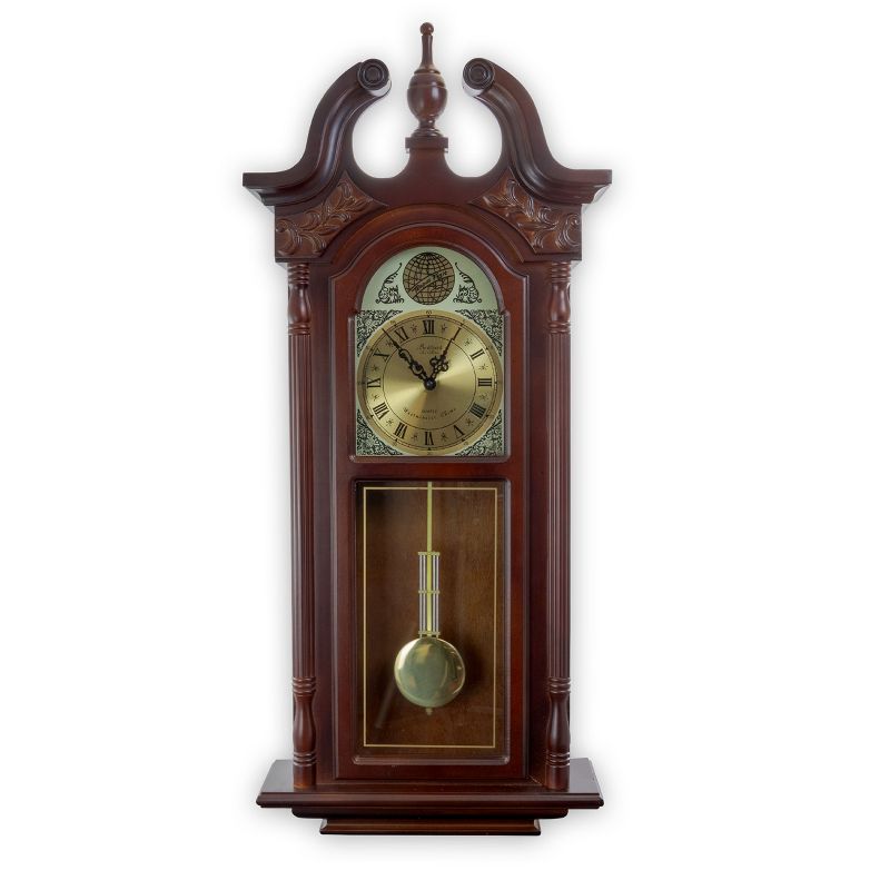 Bedford Clock Collection 38 Inch Chiming Pendulum Wall Clock in Cherry Oak Finish, 1 of 8