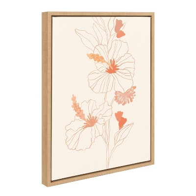 Natural Framed Tropical Hibiscus Floral Canvas Art, 18" x 24"