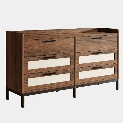 Mid-Century Modern Brown Double Dresser with Six Drawers