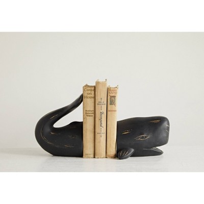 Distressed Black Resin Whale Bookends for Nautical Decor
