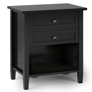 Vynxaria Transitional 2-Drawer Bedside Table - Black, 16"Dx24"Wx26"H, Solid Wood, Bronze Pulls, Metal Glides, Open Bottom Storage - 1 of 4