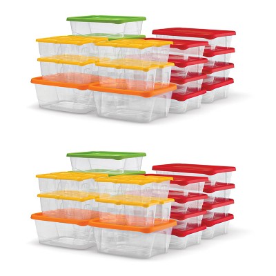 Plas Glas STP60 120 Piece Stackable BPA Free Plastic Food Storage Lunch Containers and Lids Set with 4 Sizes, Microwave and Dishwasher Safe