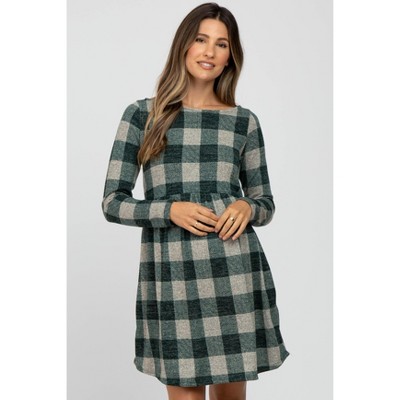 PinkBlush Forest Green Plaid Knit Maternity Dress