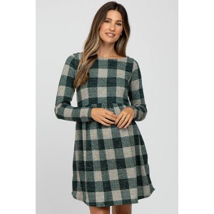 PinkBlush Forest Green Plaid Knit Maternity Dress - 1 of 4