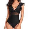 Women's Mesh Flutter Sleeve 1 Piece Swimsuit Sheer Detail Monokini with Ruffle Sleeves - 4 of 4