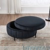 GDFStudio Congreve Modern Channel Tufted Velvet Upholstered 31.5" Round Storage Ottoman with Reversible Lid,Black - 2 of 4