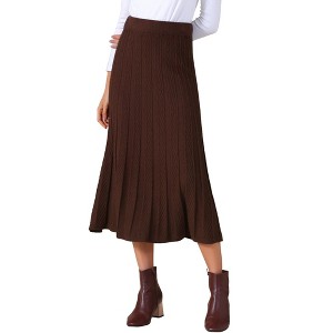 INSPIRE CHIC Women's Casual Vintage High Waist A Line Pleated Knit Midi Skirts - 1 of 4
