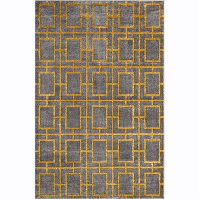 Uptown Chic Gray & Gold Geometric Synthetic Area Rug, 5' x 8'