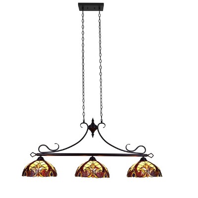 Chloe Lighting Adia Victorian Tiffany-Style Dark Bronze 3 Light Island Pendant 47" Wide