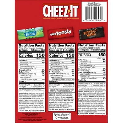 Cheez-It Variety Pack - Extra Toasty, Buffalo Wing & Hidden Valley Ranch - 37.2oz/3ct