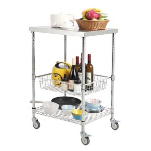 3-Tier Wire Rolling Utility Cart, Kitchen Utility Cart 20"x24"x36.6", Stainless Steel Service Cart , Commercial Serving Trolley Cart w Storage Basket - 1 of 4