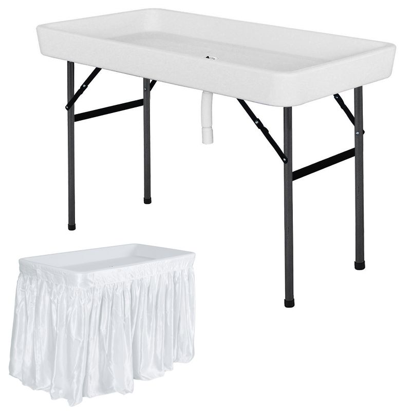 Costway 4 Foot Party Ice Folding Table Plastic with Matching Skirt White, 1 of 11