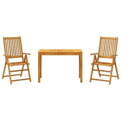 vidaXL 3 Piece Solid Acacia Wood Patio Dining Set - Folding Chairs & Table for Outdoor Garden/Deck/Balcony - 43.3"x21.7"x29.5"