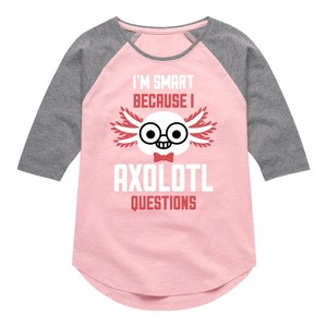 Girls' - Instant Message - Smart Axolotl Questions Shirt Tail Raglan Graphic T-shirt - 1 of 4