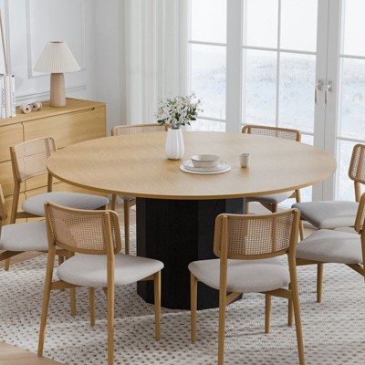 PexFix 60 in.H Solid Wood Round Dining Table Kitchen Table for 6-8 with Tabletop and Cylindrical Base for Living/Dining Room Coffee Office in Natural