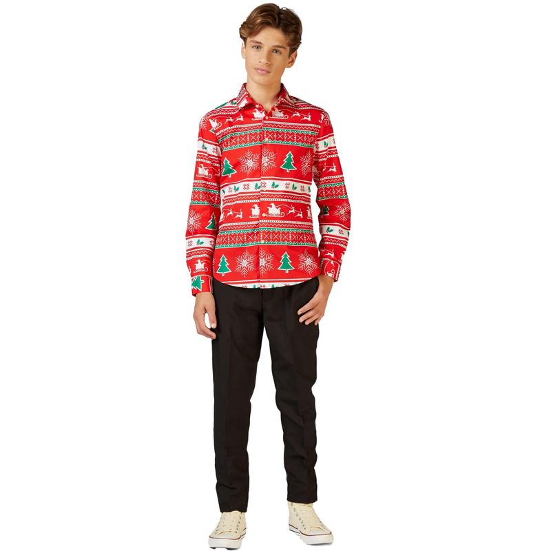 OppoSuits Teen Boys Christmas Shirt - Winter Wonderland - Red, 3 of 4