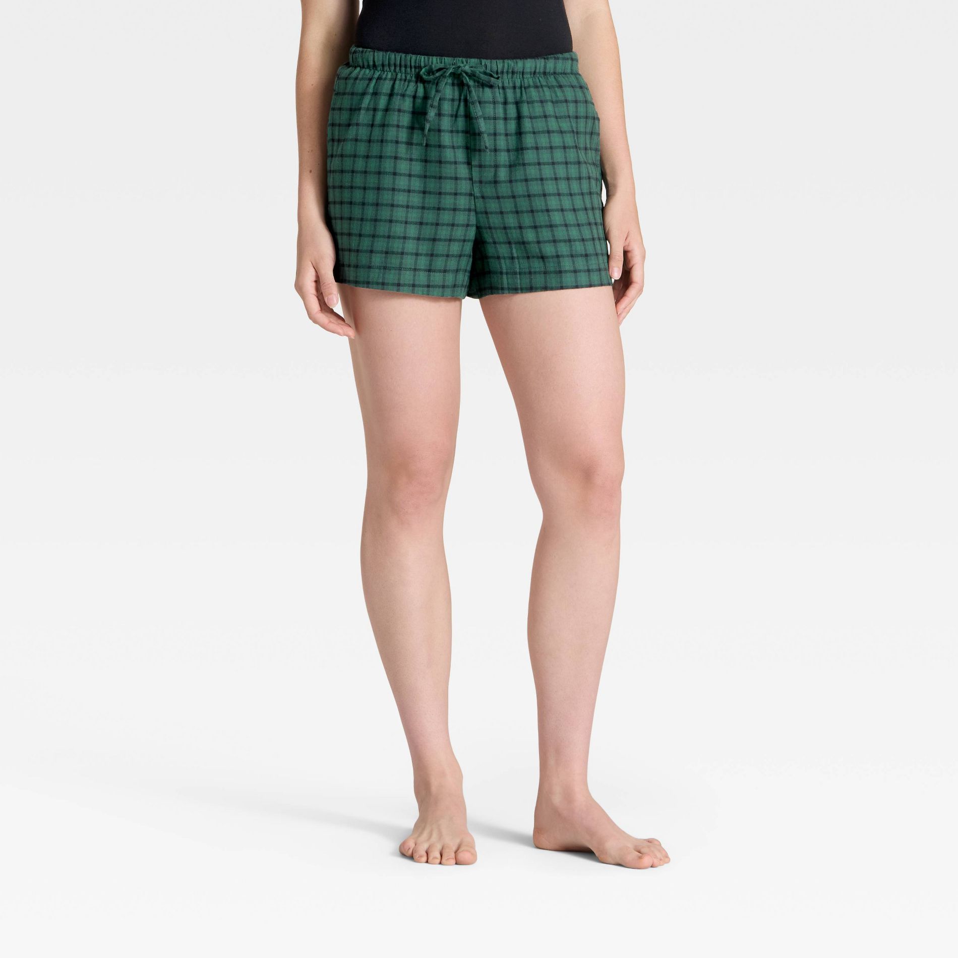 Women's Mini Check Flannel Pajama Shorts - Auden™ Green M