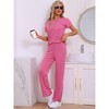 cheibear Women's Ribbed Knit Short Sleeve Round Neck Sweatsuit with Pants 2 Piece Pajama Set - 2 of 4