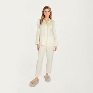 Anna-Kaci Lounge Women's 2-Piece Set Long Sleeve Button Front Pajama Top with Lace Trim Collar and Relaxed Fit Pants - 1 of 4