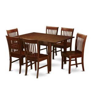 Dining Room Table Set 7 Piece - Rectangular Table with Butterfly Leaf & 6 Chairs - Mahogany Finish - 1 of 4