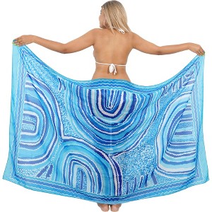 LA LEELA Women's Beachwear Sarong Coverups Bikini Skirt Swimsuit Swim Cover Up Summer Wraps Swimwear Beach Wrap Skirts for Women One Size Stripes Blue - 1 of 4