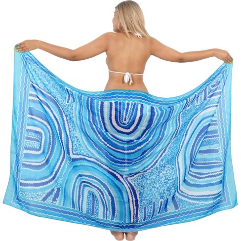 LA LEELA Women's Beachwear Sarong Coverups Bikini Skirt Swimsuit Swim Cover Up Summer Wraps Swimwear Beach Wrap Skirts for Women One Size Stripes Blue - image 1 of 4