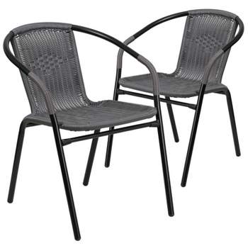 Flash Furniture Lila 2 Pack Rattan Indoor-Outdoor Restaurant Stack Chair