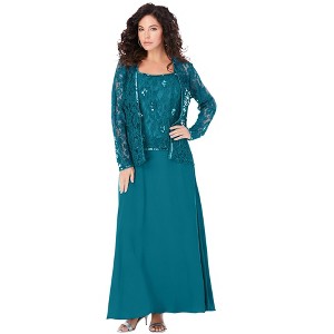 Roaman's Women's Plus Size Lace Jacket Gown - 1 of 4