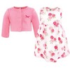 Hudson Baby Infant and Toddler Girls Cotton Dress and Cardigan Set, Bright Pink Rose - 3 of 4