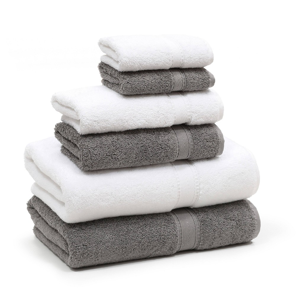 Photos - Towel 6pc Sinemis Turkish Bath  Set Dark Gray/White - Linum Home Textiles