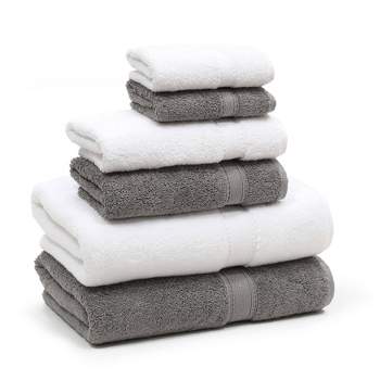 6pc Sinemis Turkish Bath Towel Set Dark Gray/White - Linum Home Textiles