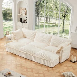 Oversized 120" Corduroy Slipcovered 3 Seater Modular Sleeper Sectional Sofa Bed with French Edges and Removable Covers, 6-Piece Free combination - 1 of 4