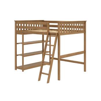 Max & Lily Full Size High Loft Bed with Ladder and Bookcase, Solid Wood Frame, Space Saving, 400 lbs Weight Capacity, Easy Assembly