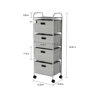 Gray 4-Drawer Rolling Fabric Storage Organizer with Metal Frame