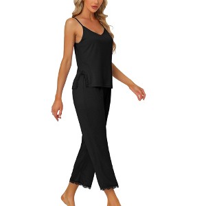 cheibear Women's Soft Cami Top and Capri Lace Trim Sleeveless Summer Pajama Set - 1 of 4