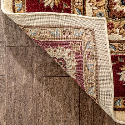 Ivory and Red Floral Oriental 5' x 7' Synthetic Area Rug