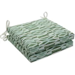 Set of 2 Outdoor/Indoor 20"x20" Squared Corners Seat Cushions Nevis Waves Aloe Green - Pillow Perfect