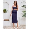 Maternity Dress Ribbed Knit Sleeveless Tank Round Neck Split Ruched Bodycon Baby Shower Summer Dress Photoshoot - 4 of 4