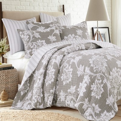 Sanira Twin White and Beige Cotton Reversible Quilt Set