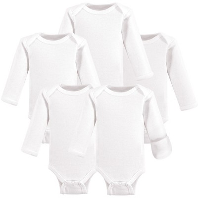 Hudson Baby Cotton Preemie Long-Sleeve Bodysuits 5pk, White, Preemie