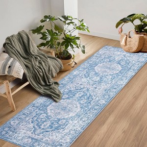 Washable Vintage Foral Rug Non Slip Low Pile Rug Soft Retro Throw Floor Cover Foldable Indoor Carpet for Living Room Bedroom Playroom Nursery - 1 of 4