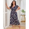 Women's Plus Size Wide Leg Floral Jumpsuits Casual Summer Short Sleeve Fashion Outfit Criss Cross Neck Smocked Waist - 3 of 4