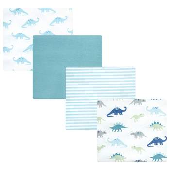 Hudson Baby Cotton Poly Flannel Receiving Blankets, Soft Teal Dino, One Size