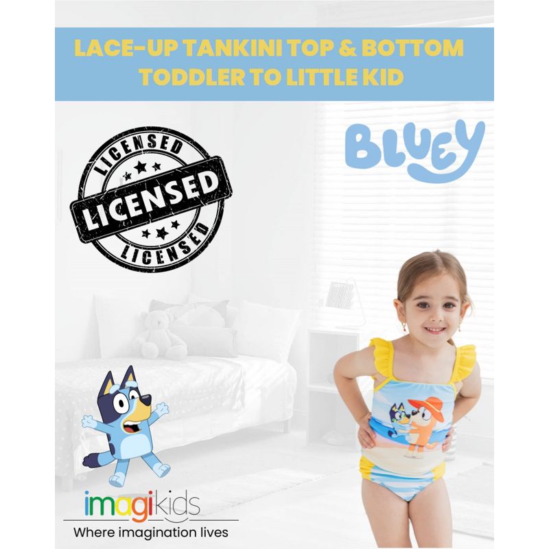 Bluey Bingo Bluey Girls Lace-Up Back Tankini Top and Bikini Bottom Swim Set Toddler, 2 of 9