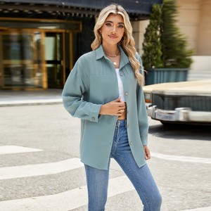Womens Cotton Button Down Shirts Casual Long Sleeve V Neck Wrinkle Free Dress Shirt Roll Up Loose Plain Blouses Tops - 1 of 4