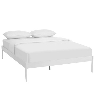 Elsie Queen White Upholstered Metal Bed Frame with Slats